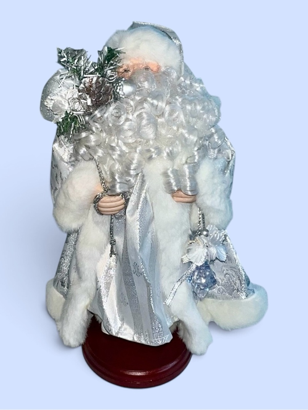 VTG White Silver Santa Claus Father Christmas Figurine Jeweled Holiday Decor
